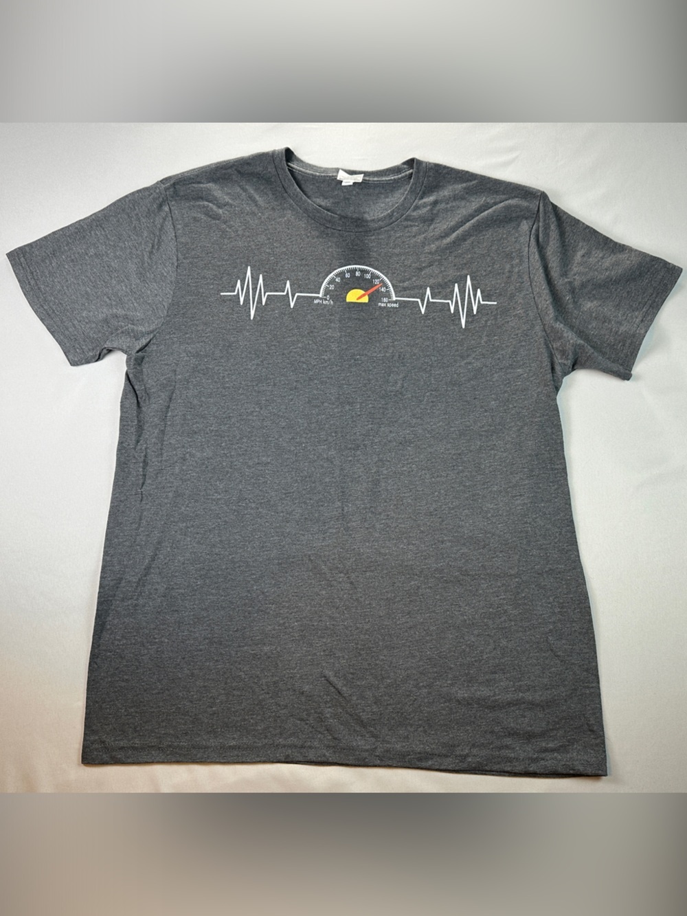Charcoal Gray Graphic Crewneck T-Shirt New Driver Speedometer Design